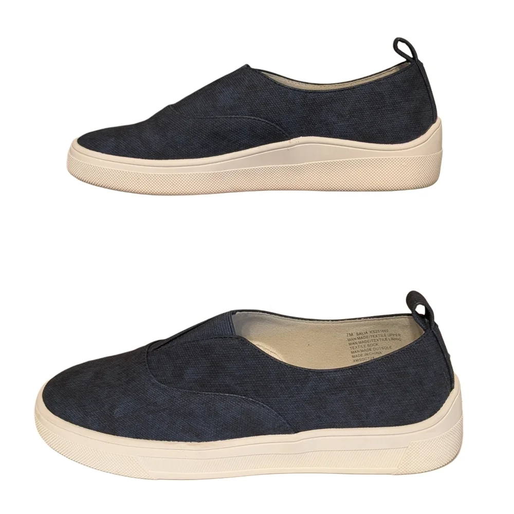 Kensie Navy and Cream Slip-On Canvas Sneakers